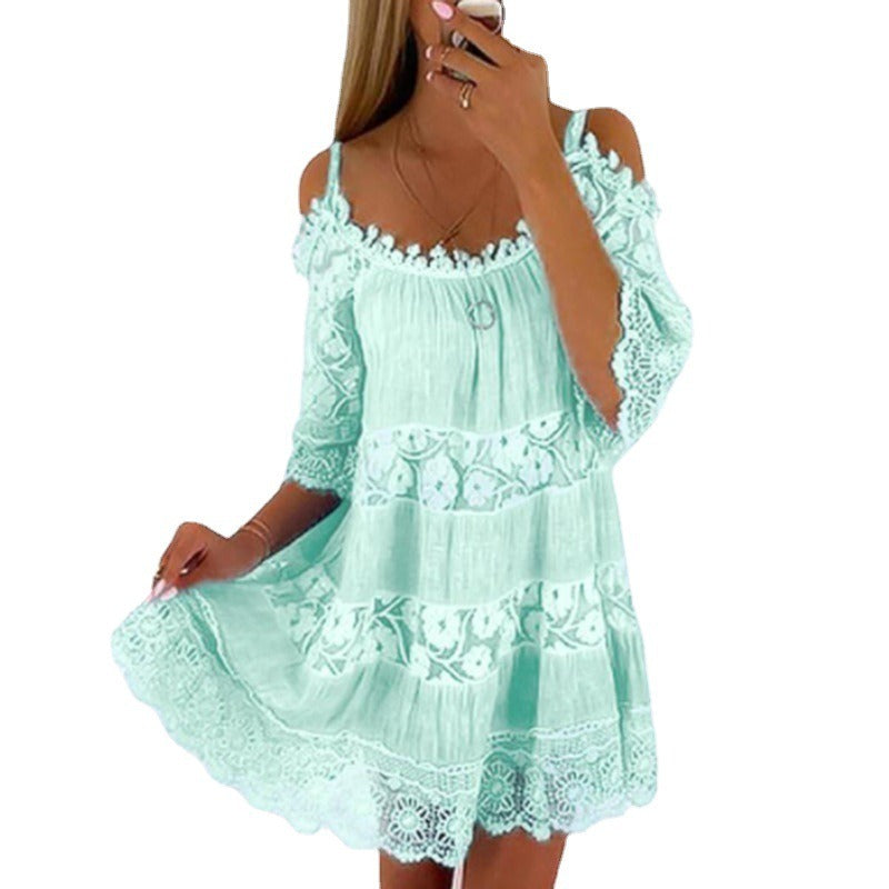 Sweet Princess Off Shoulder Lace Embroidered Sling Dress