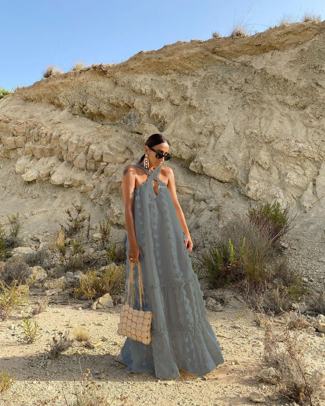 Hanging Halter Neck 3D Flower Maxi Dress