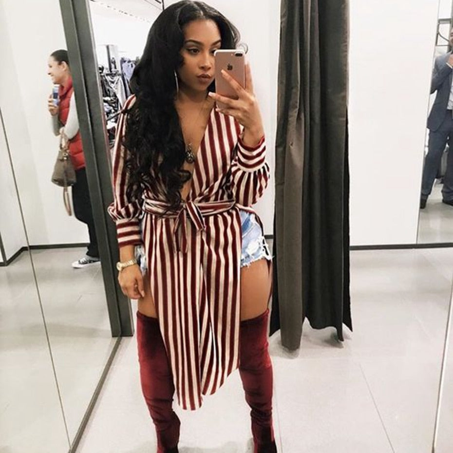 Sexy Striped High Slit Sundress