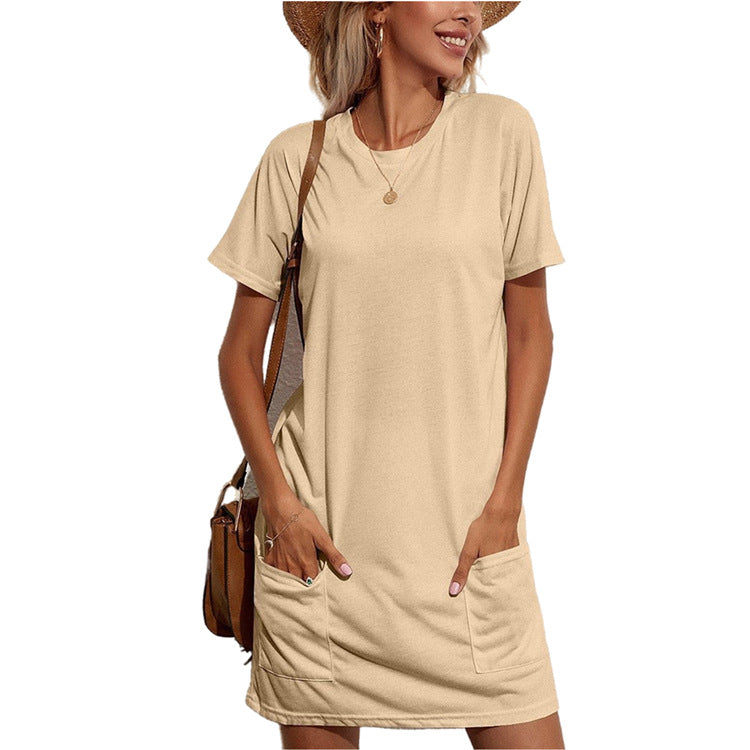 Coy Casual Round Neck T-shirt Pocket Dress