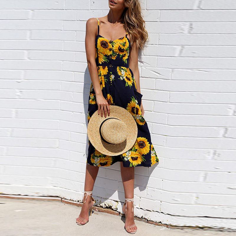 Sweet & Sexy Button Down Front Pocket Sundress Casual Dress