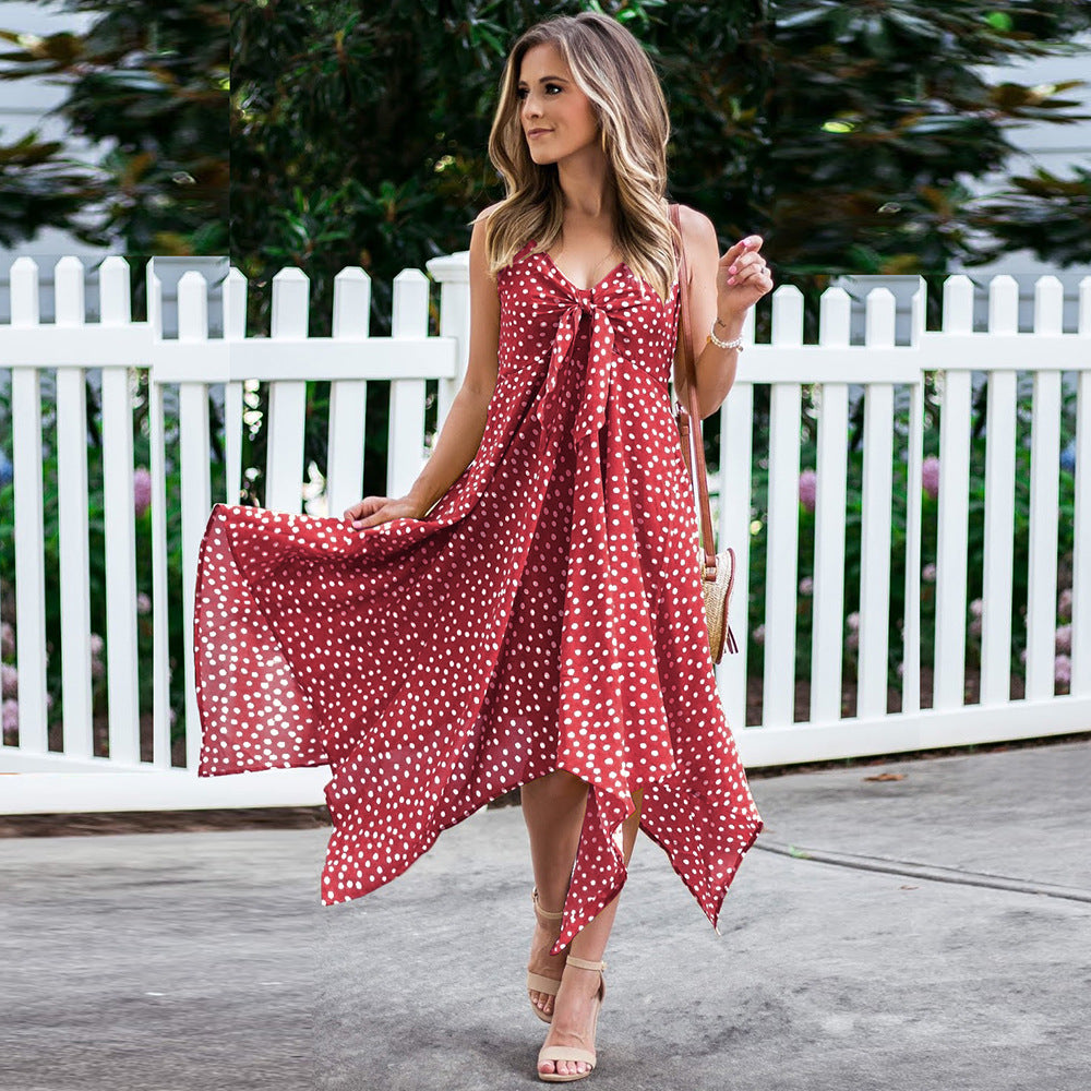 Sexy Summer Polka Dot Print Irregular Skirt Swing Dress