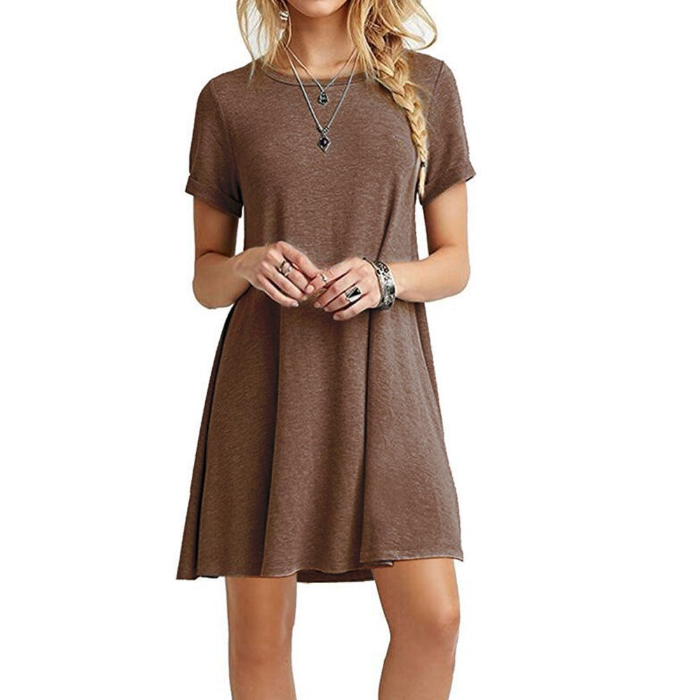 Summer Casual Short Sleeve Round Neck T Shirt Dress