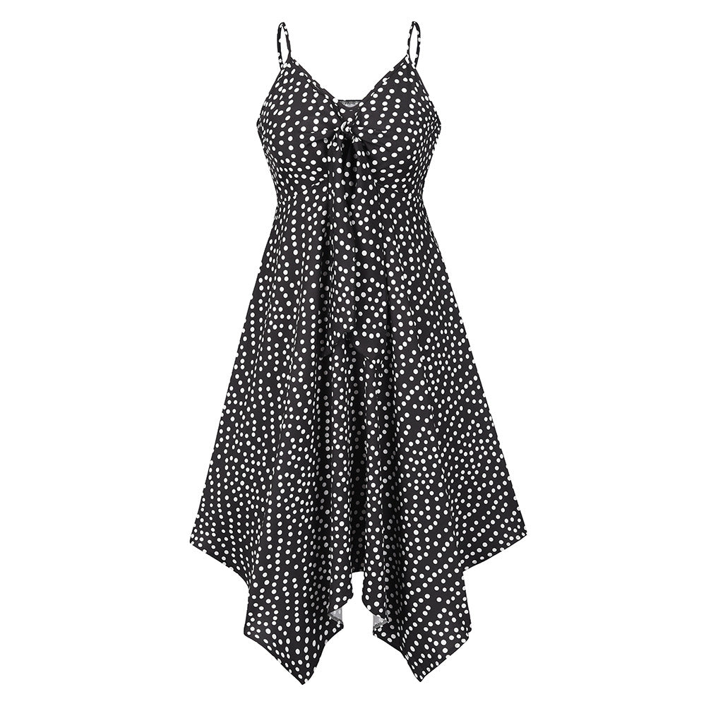 Sexy Summer Polka Dot Print Irregular Skirt Swing Dress