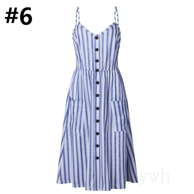 Sweet & Sexy Button Down Front Pocket Sundress Casual Dress