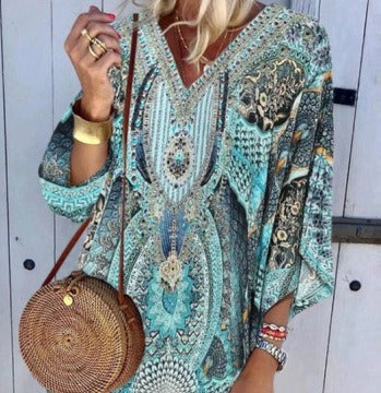 Summer Bohemian V-neck Long Sleeve Casual Dress