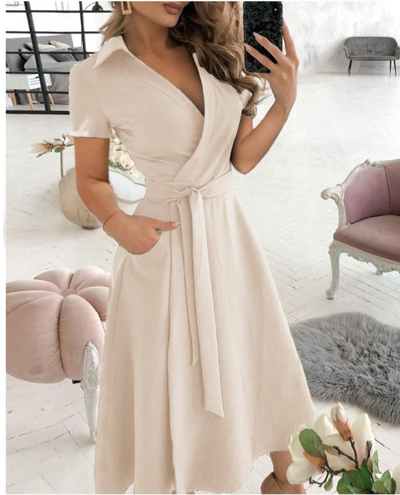 Sophisticated Sexy V-neck Fitted Wide Swing Wrap Dress