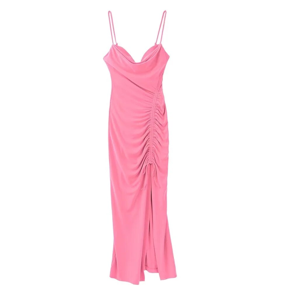 Summer Sexy Pleated Slit Midi Sundress