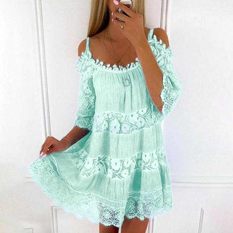 Sweet Princess Off Shoulder Lace Embroidered Sling Dress