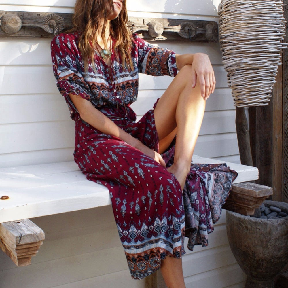 Sweet Bohemian Flowing Sun Dress