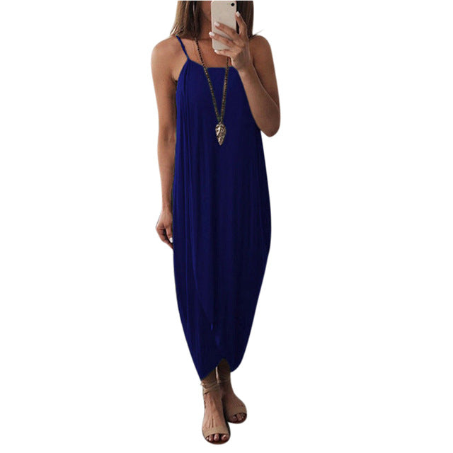 Coy Casual Drooped Spaghetti Strap Maxi Sundress Dress