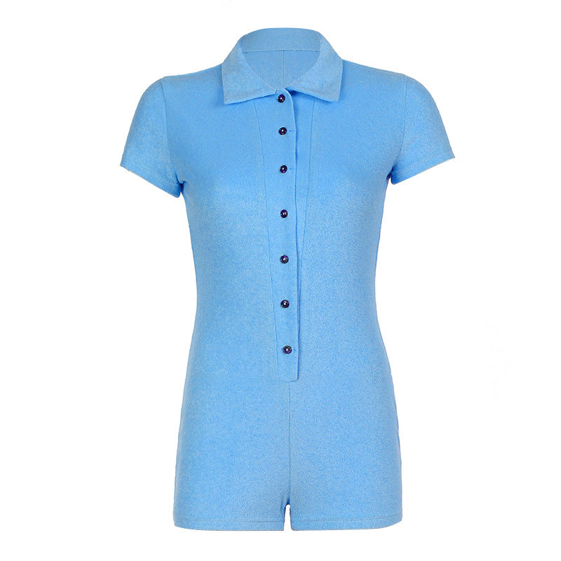 Hot Girl Fitted Button Up Polo Collar Romper