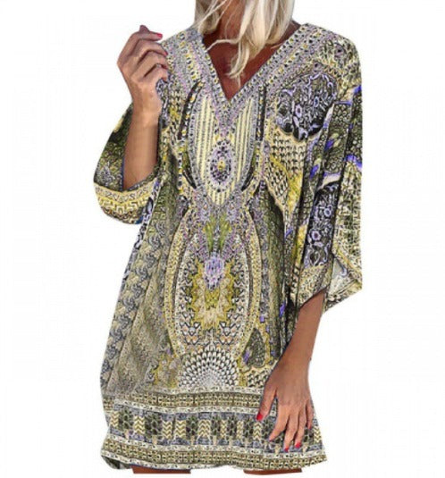 Summer Bohemian V-neck Long Sleeve Casual Dress