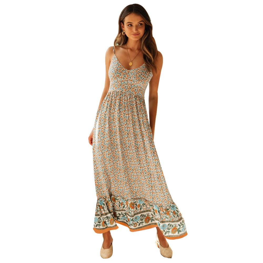 Summer Boho V Neck Elegant Floral Maxi Sundress Dress