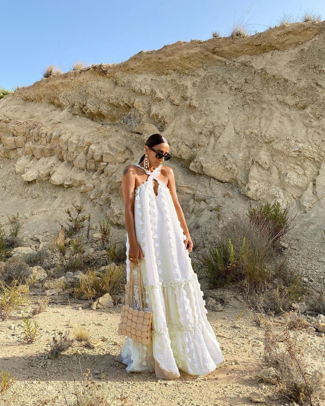 Hanging Halter Neck 3D Flower Maxi Dress