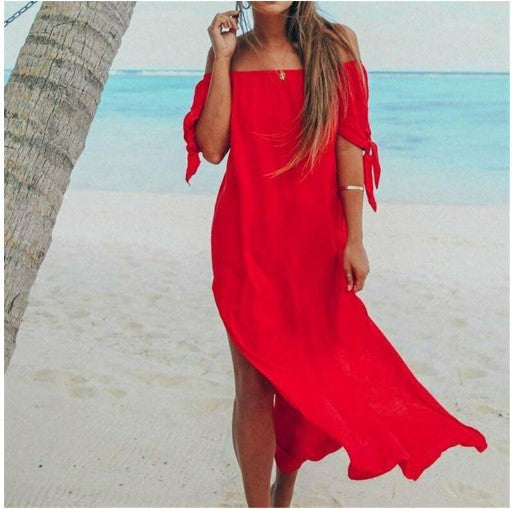 Off Shoulder Side Split Summer Dress