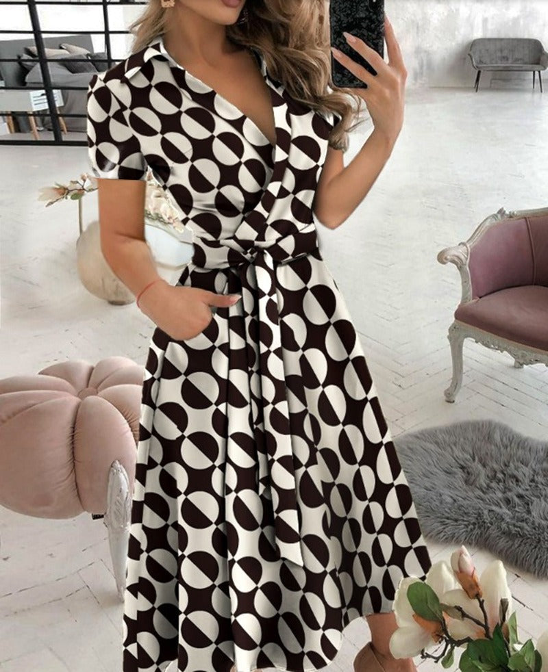 Sophisticated Sexy V-neck Fitted Wide Swing Wrap Dress