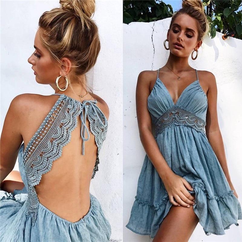 Summer Boho Lace Strap Dress Bohemian Sundress