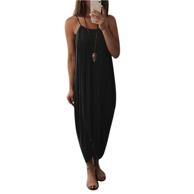 Coy Casual Drooped Spaghetti Strap Maxi Sundress Dress