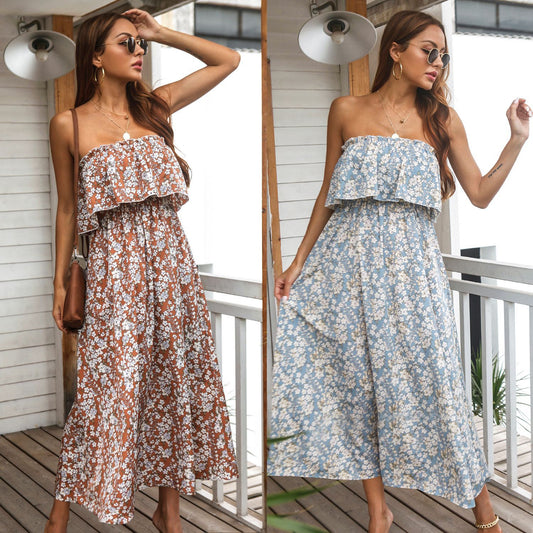 Sophisticated & Sexy Fashion Loose Tube Top Floral Print Dress