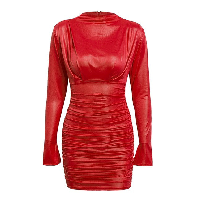 Vintage Satin Ruched Bodycon Dress