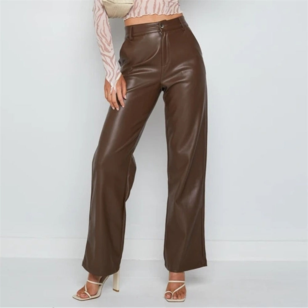 Wide Leg Leather Look Pants