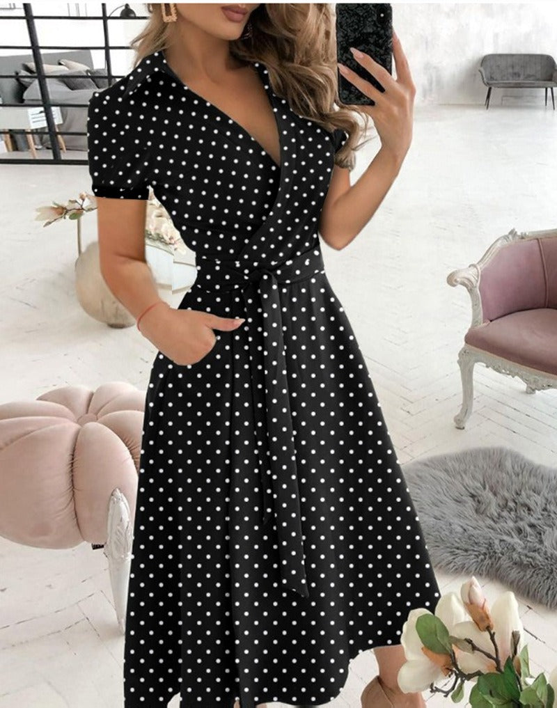 Sophisticated Sexy V-neck Fitted Wide Swing Wrap Dress