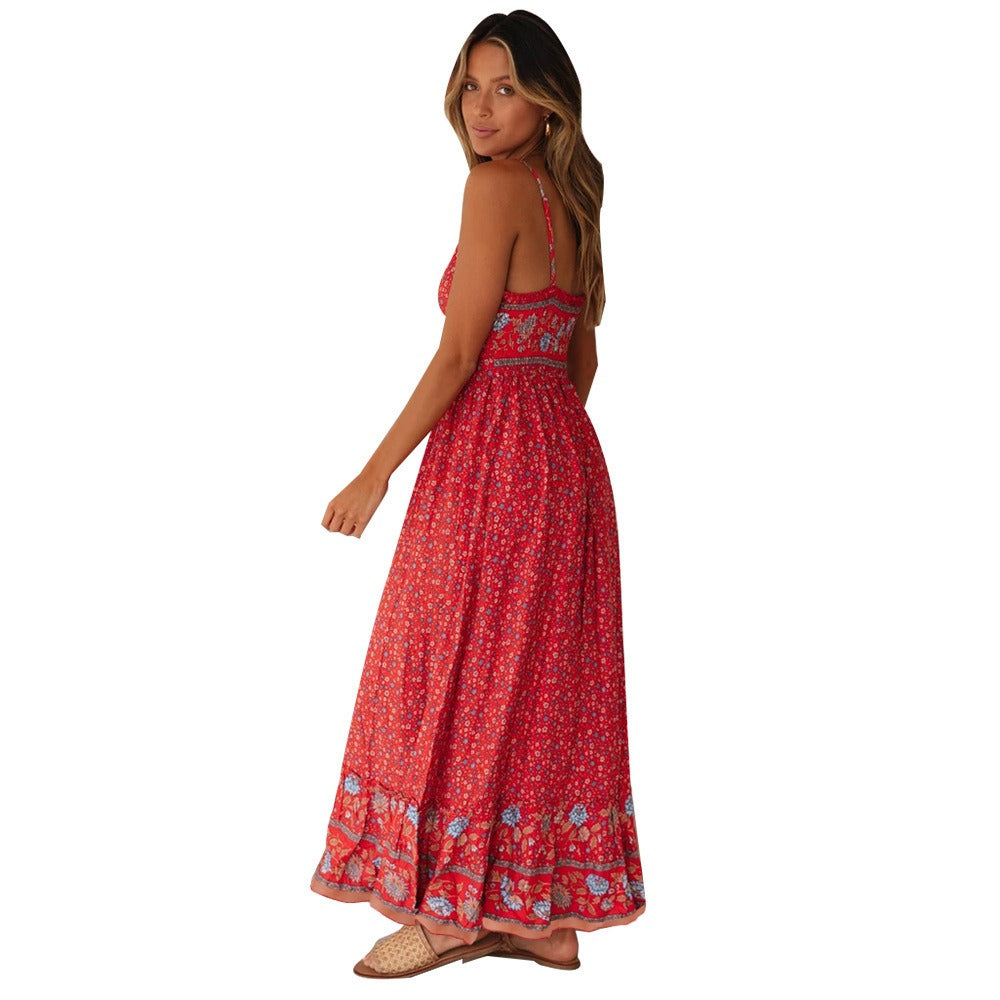 Summer Boho V Neck Elegant Floral Maxi Sundress Dress