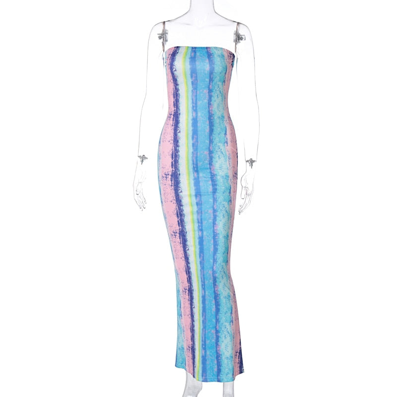 Tube Top Strapless Tye Dye Fitted Maxi Dress