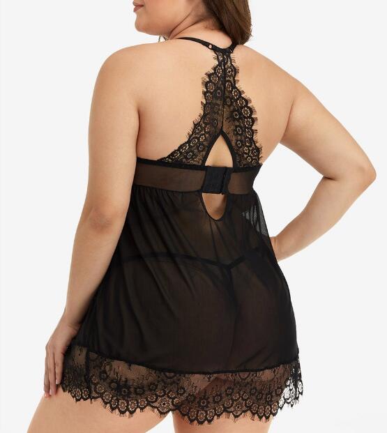 Sexy Black Silk & Lace Nightdress