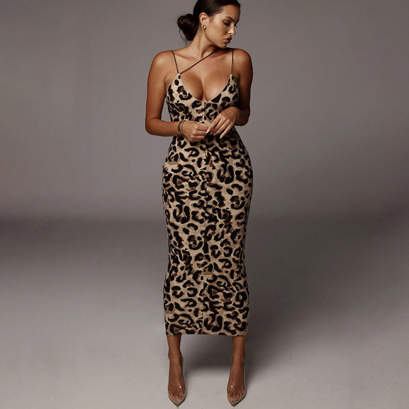 Summer Safari Sexy Spaghetti Strap Tank Midi Dress