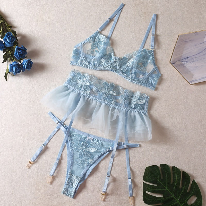 Sweet & Sexy Ruffle Bra, Thong & Skirt -3 Pc Set