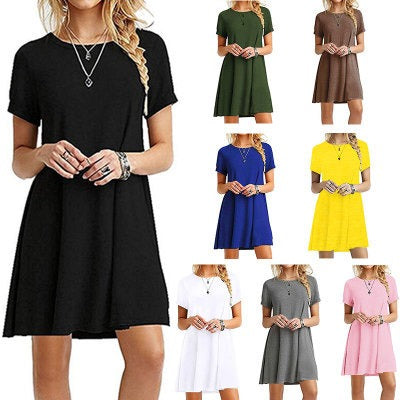 Summer Casual Short Sleeve Round Neck T Shirt Dress