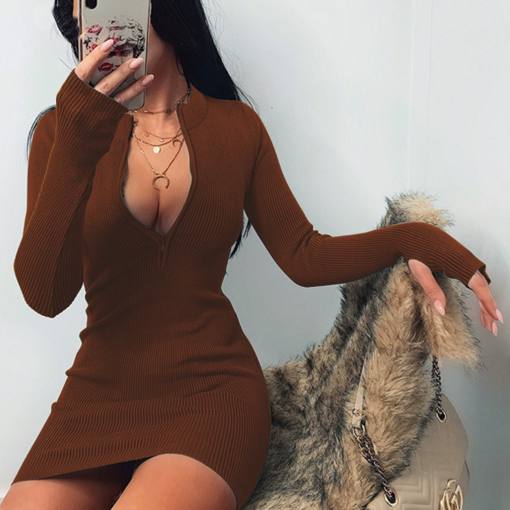 Ribbed & Zipped Bodycon Dress