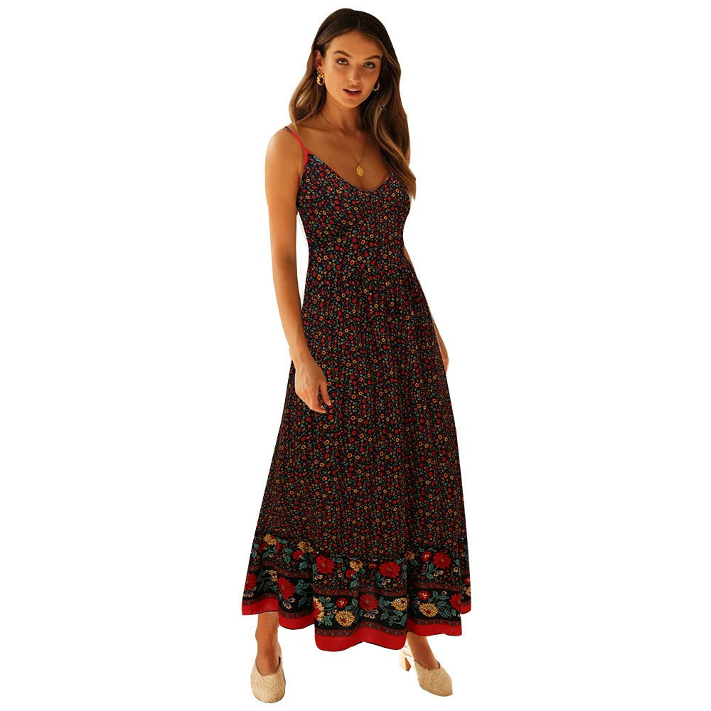 Summer Boho V Neck Elegant Floral Maxi Sundress Dress