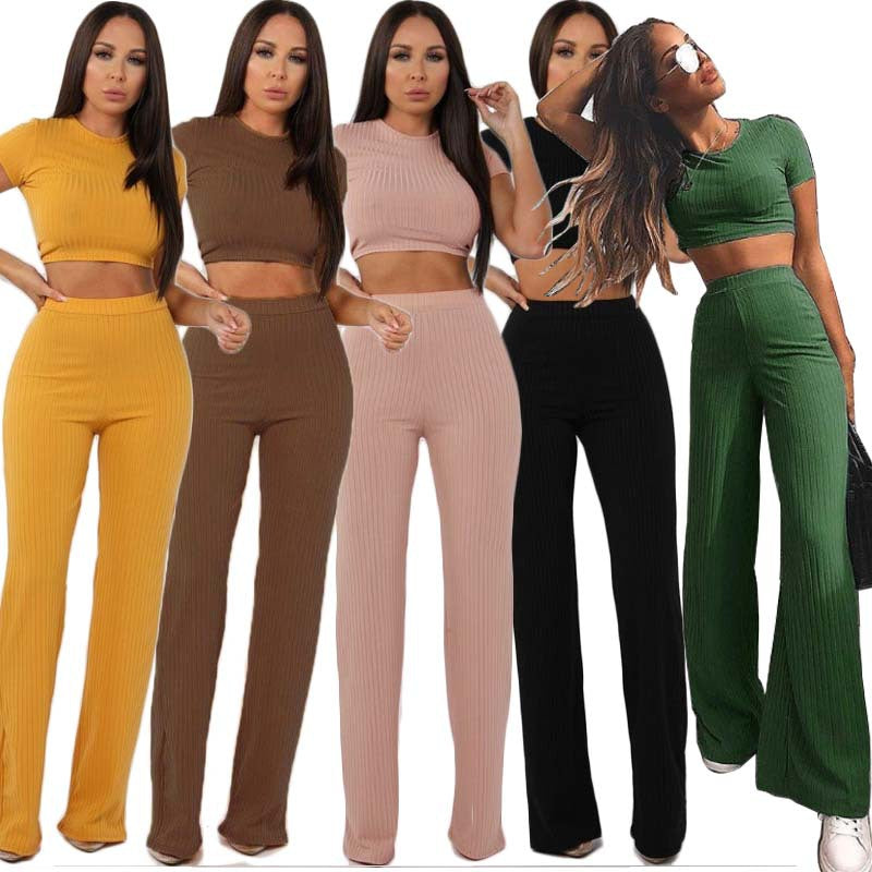 Sexy Crop Top & Wide Leg Pants - Two-Piece Set