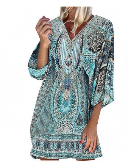 Summer Bohemian V-neck Long Sleeve Casual Dress