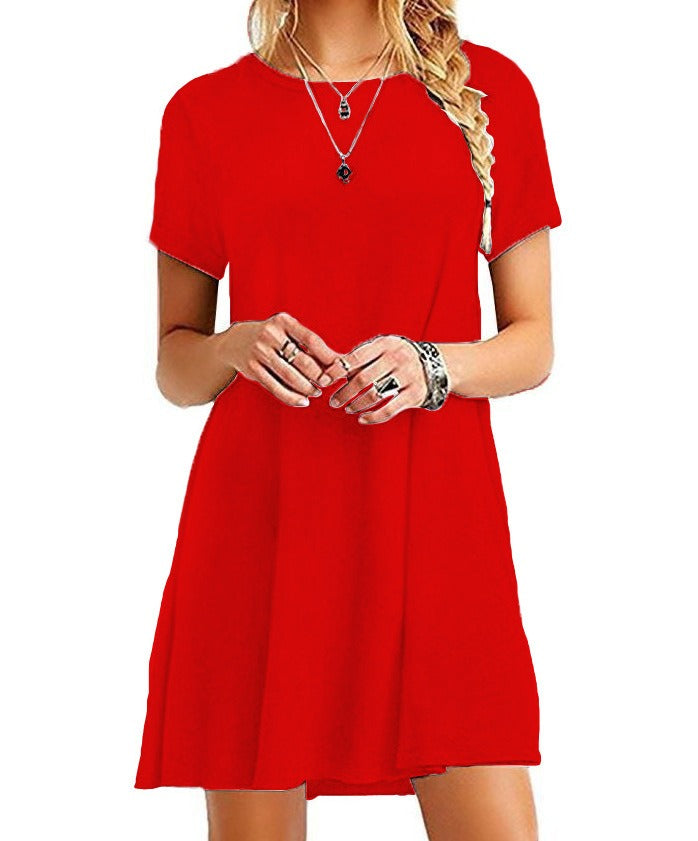 Summer Casual Short Sleeve Round Neck T Shirt Dress