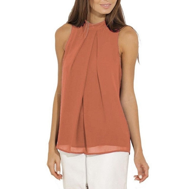 Sexy & Sophisticated Halter Sleeveless Chiffon Blouse