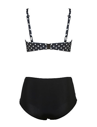 Sweet Conservative High Waisted Padded Bra Polka Dot Bikini