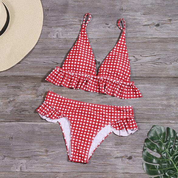 Pretty In Plaid High Waist Ruffle Bikini