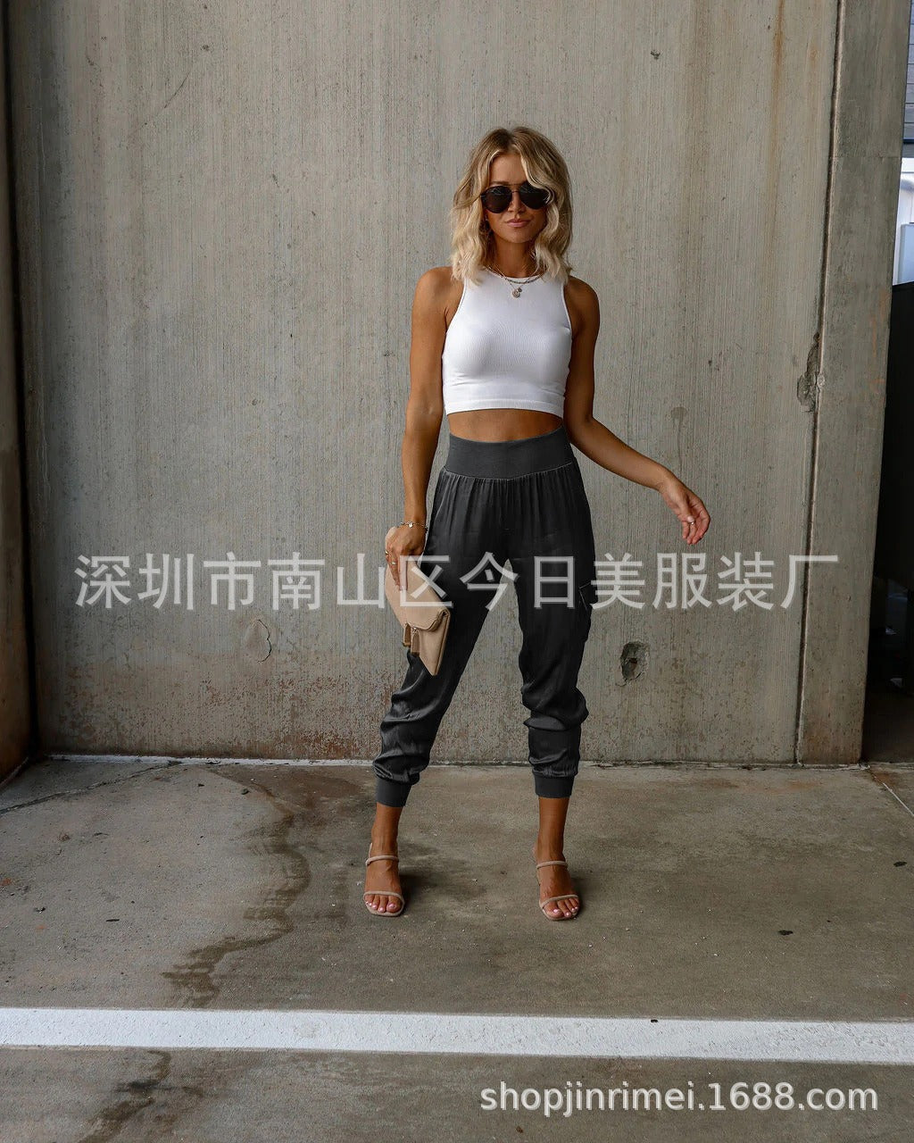 Sexy Satin Blend Casual Cargo Pocket Pants