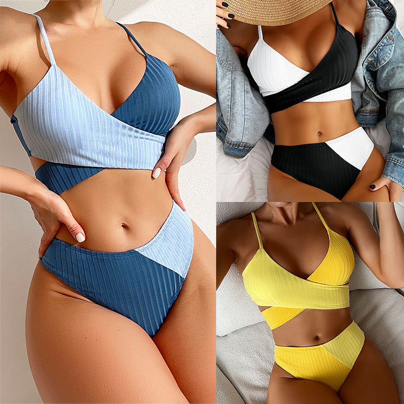 Sexy Abstract High Waisted Padded Bra Top Bikini