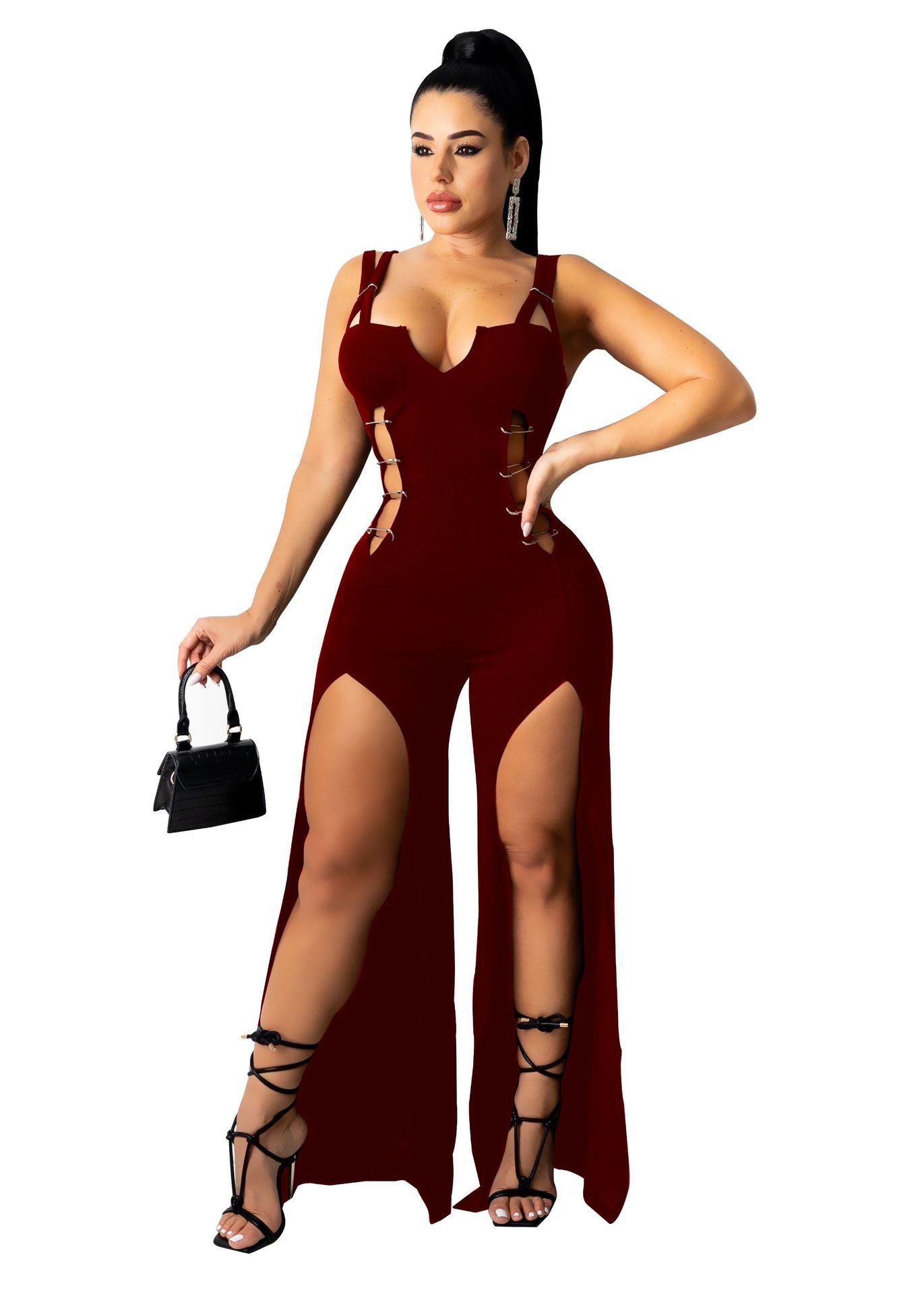 Sexy Cutout Sides High Slit Hole Design Jumsuit