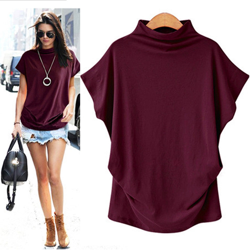 Batwing Turtleneck Short Sleeve Top