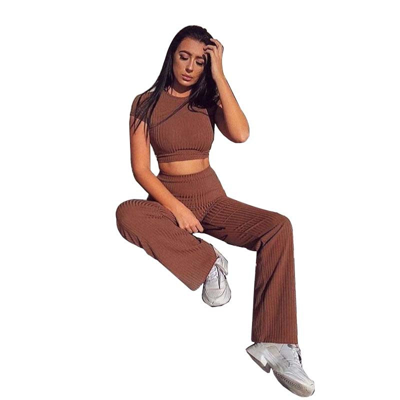 Sexy Crop Top & Wide Leg Pants - Two-Piece Set