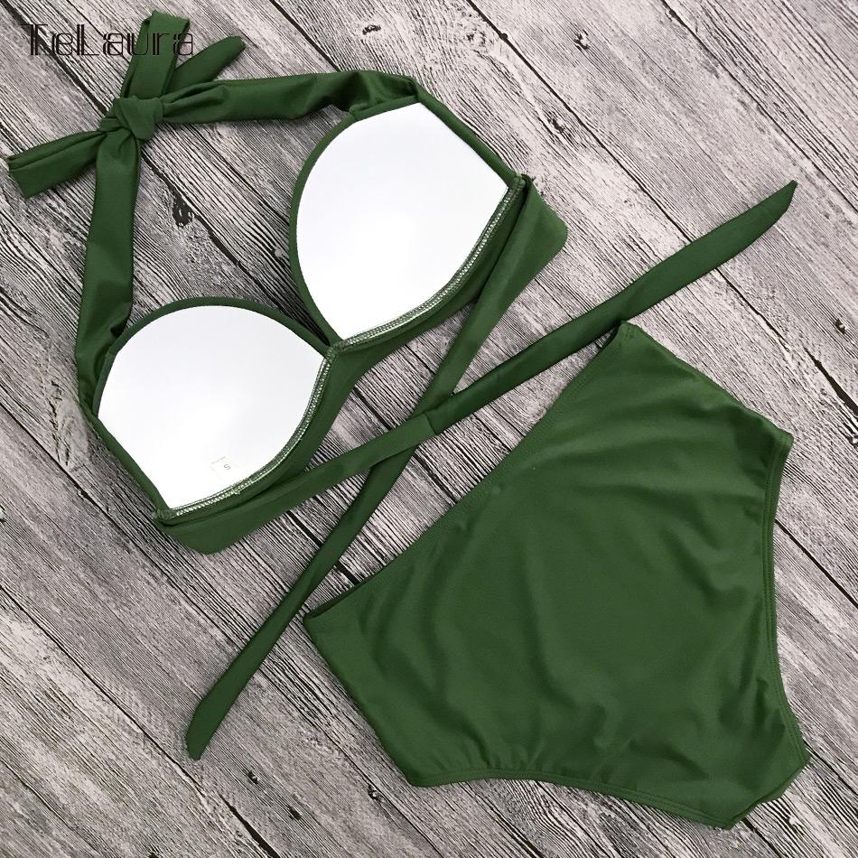 Sexy Conservative High Waist Halter Neck Push Up Bikini