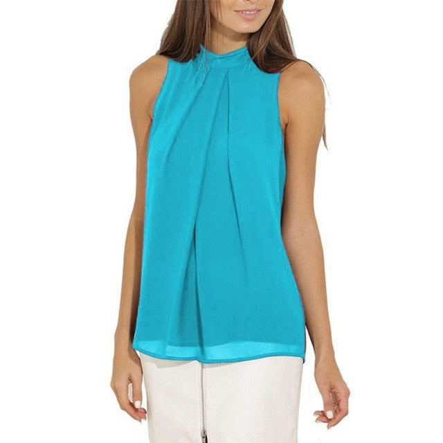 Sexy & Sophisticated Halter Sleeveless Chiffon Blouse