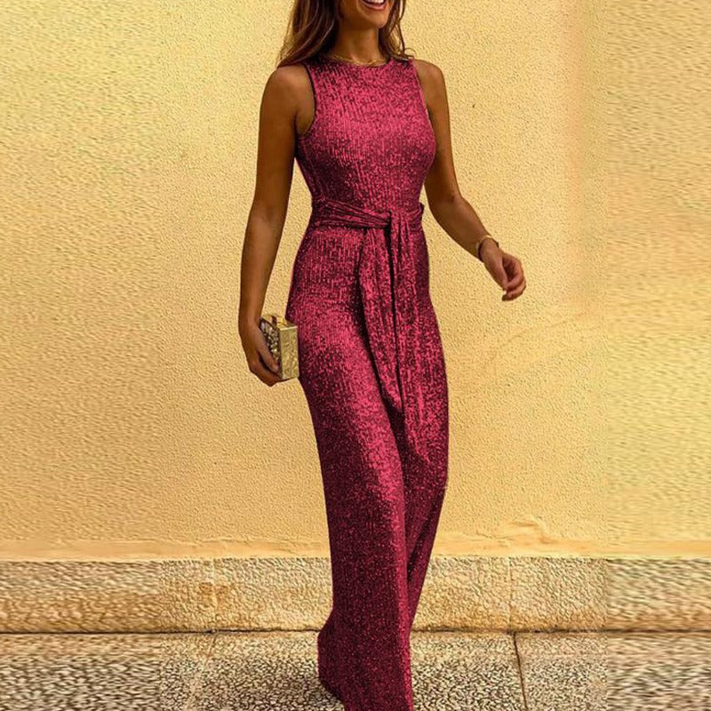 Sexy Halter Neck Open Back Sequin Jumpsuit