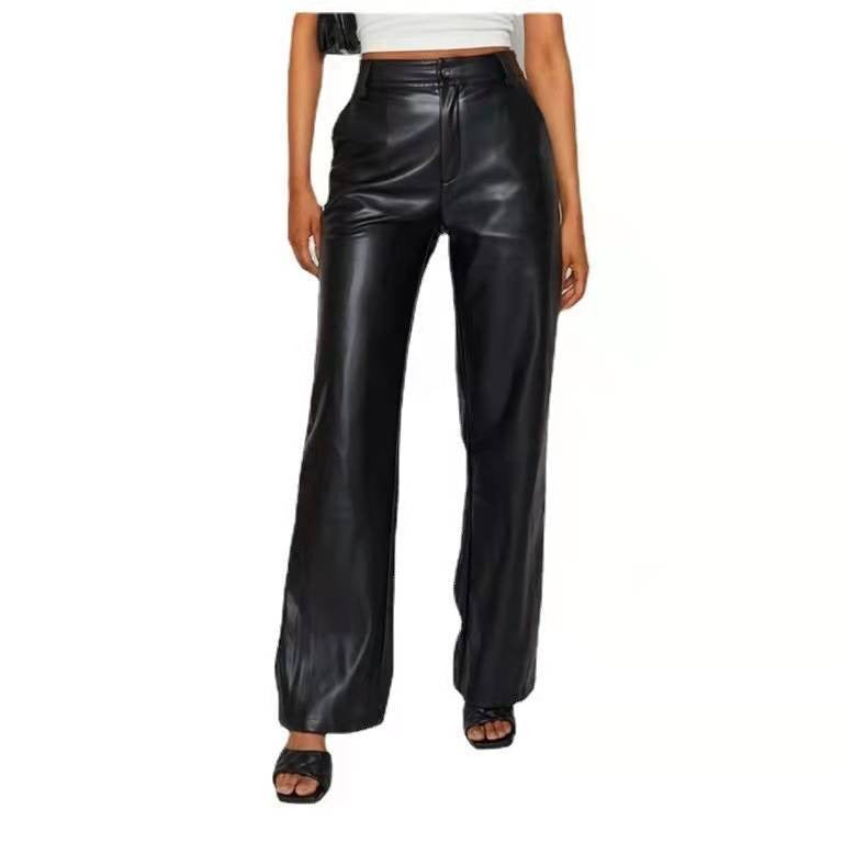 Wide Leg Leather Look Pants